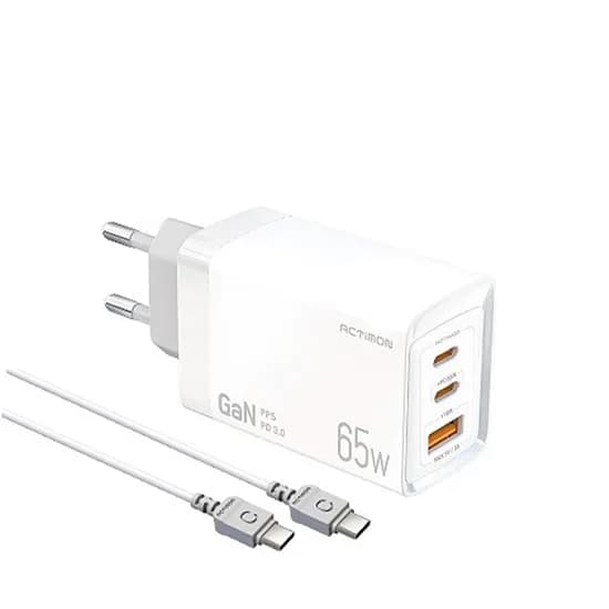 엑티몬 GaN PD 65W C타입 3포트 초고속 충전기, CtoC 케이블 포함, 화이트, 1개