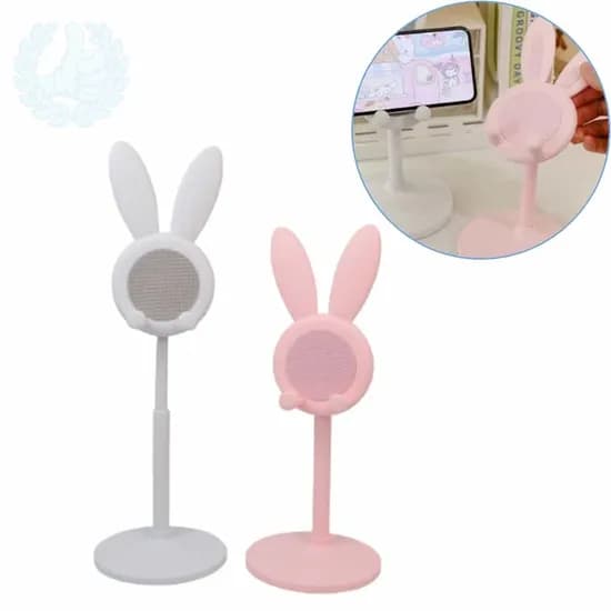 핑크 토끼 침대 탁상용 스마트폰 핸드폰 거치대, 화이트, 1개