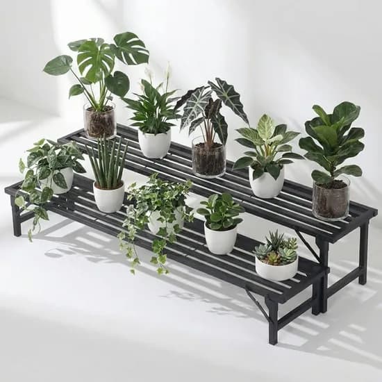 친절한마이쮸 접이식 화분 선반 1단, 블랙, 중형100cm, 1개