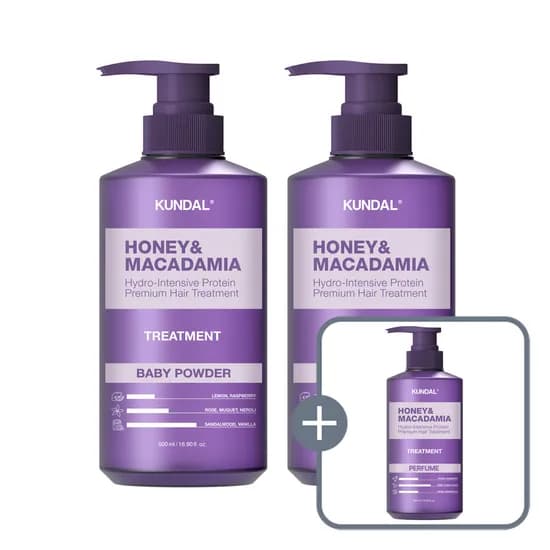 쿤달 허니 앤 마카다미아 헤어 트리트먼트, 베이비파우더, 500ml, 2개 + 랜덤향, 1개, 1세트