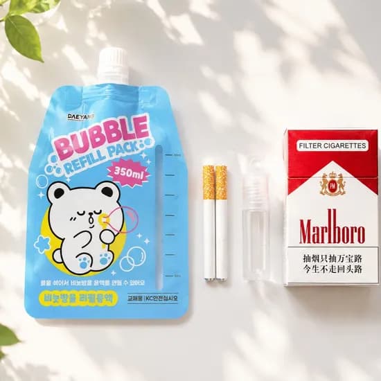 담배모양 비눗방울 스트레스 해소용 촬영 소품, 케이스 1개, 스틱 2개, 용기 1개, 리필액 10ml, 1개