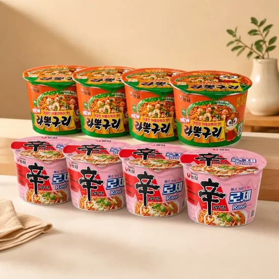농심 큰컵라면 큰사발면, 신라면 로제 4개 + 라볶구리 4개, 8개