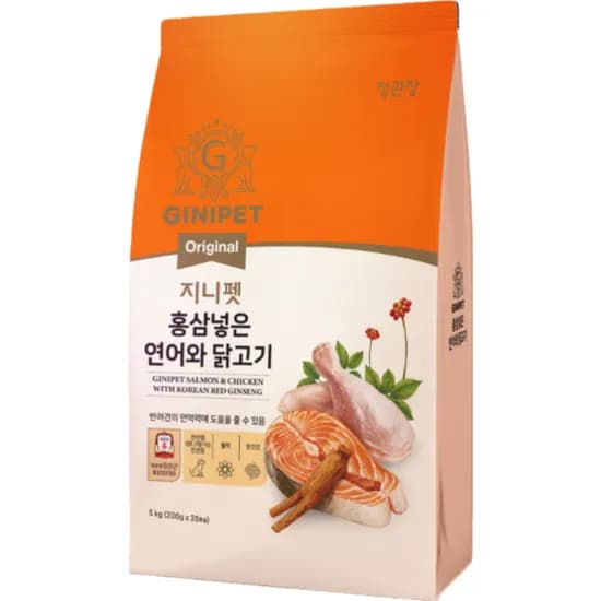 정관장 지니펫 오리지널 가수분해 저알러지 강아지사료, 연어와 닭고기, 5kg, 1개