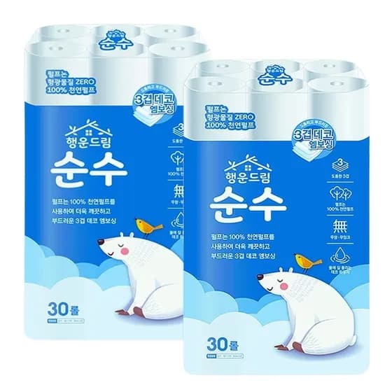 행운드림 순수 화장지 3겹 18m 30롤 2팩