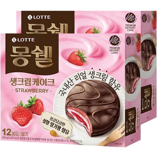 롯데제과 몽쉘 생크림케이크 딸기 408g 12봉입 2개