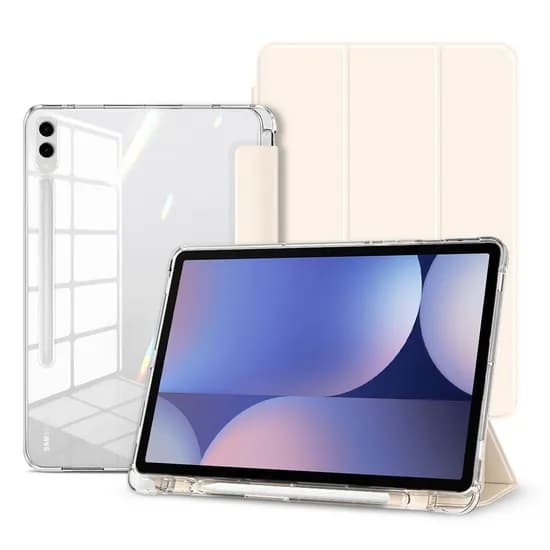 뷰씨 S펜 수납 투명 백커버 스마트커버 케이스, 갤럭시탭 S9+/S9FE+/S10+, 클리어범퍼, 바닐라크림, 1개