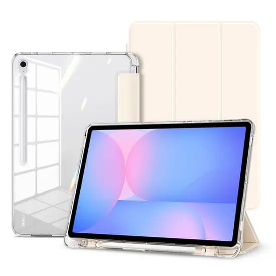 뷰씨 S펜 수납 투명 백커버 스마트커버 케이스, 갤럭시탭 S10FE+, 클리어범퍼, 바닐라크림, 1개
