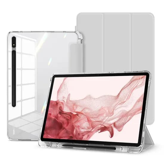 뷰씨 S펜 수납 투명 백커버 스마트커버 케이스 갤럭시탭 S7+/S8+/S7FE 클리어범퍼 그레이 1개