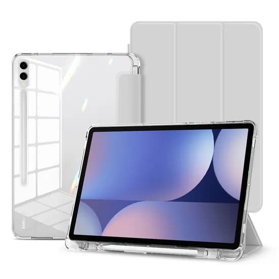 뷰씨 S펜 수납 투명 백커버 스마트커버 케이스 갤럭시탭 S9+/S9FE+/S10+ 클리어범퍼 그레이 1개