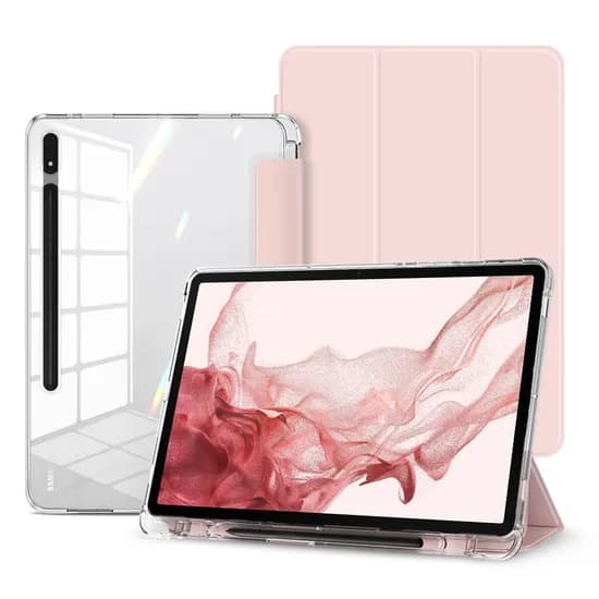 뷰씨 S펜 수납 투명 백커버 스마트커버 케이스, 갤럭시탭 S7+/S8+/S7FE, 클리어범퍼 핑크샌드, 1개