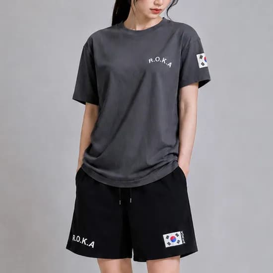 로카 남녀공용 에어쿨 데일리 티셔츠 & 블랙 반바지 세트, 그레이, 100, 1개