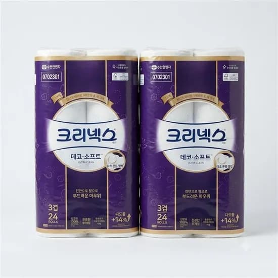 크리넥스 데코&소프트 3겹, 33m, 24롤, 2팩