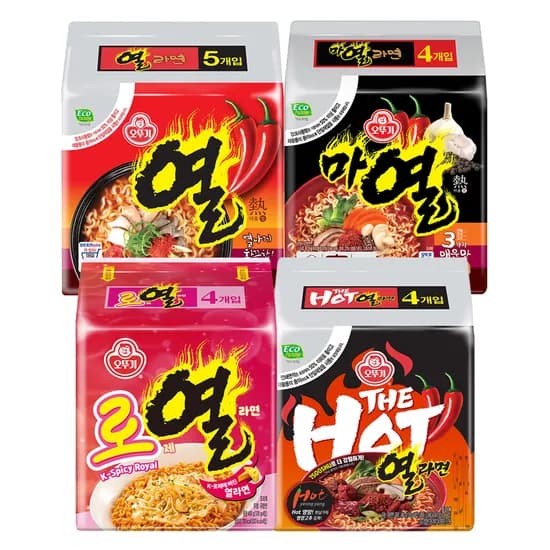 오뚜기 열라면, 120g, 5개 + 마열라면, 120g, 4개 + 더핫열라면, 120g, 4개 + 로열라면, 120g, 4개