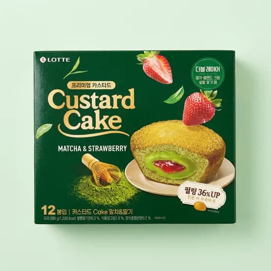 롯데 프리미엄 카스타드 케이크 말차&딸기 288g 2개
