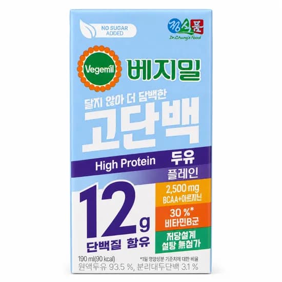 정식품 베지밀 고단백 두유 플레인, 190ml, 48개