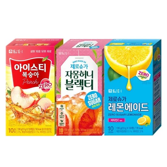 담터 제로슈가 음료 3종 세트, 복숭아 아이스티 + 자몽 허니 블랙티 + 레몬에이드, 13g, 30개, 1개