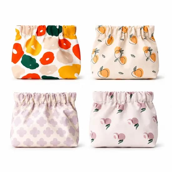 원터치 미니 파우치 4종 세트, 플라워, 퍼플클로버, 살구, 피치, 4개, One Size