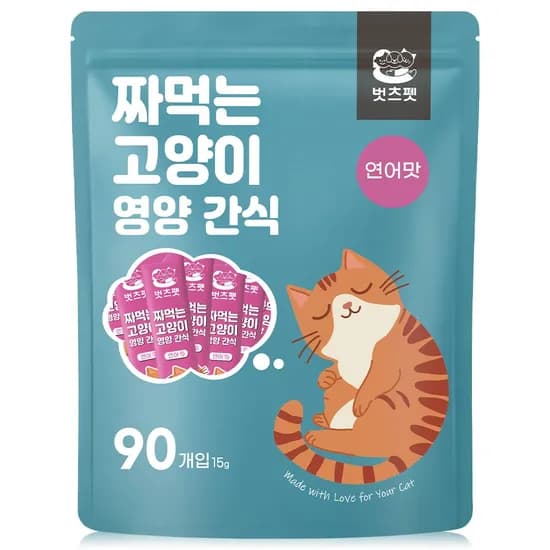 짜먹는 고양이 간식 스틱형, 연어, 15g, 90개입, 1개