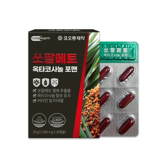 코오롱제약 쏘팔메토 옥타코사놀 포맨 1000mg 30캡슐 4박스
