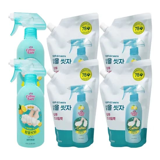 온더바디 코튼풋 발을씻자 풋샴푸 레몬민트향 510ml 500ml 리필 2개 2세트