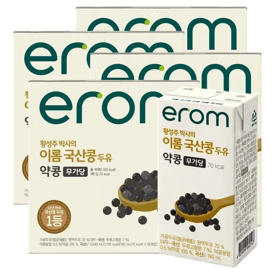 이롬 국내산 약콩 무가당 두유, 190ml, 64개