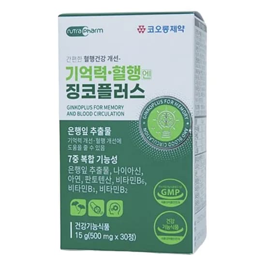 코오롱제약 기억력 혈행엔 징코플러스 500mg 30정 2개