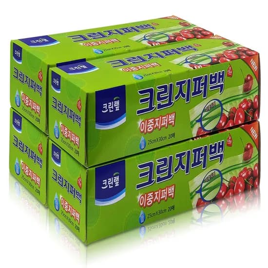 크린랩 이중 지퍼백, 대, 25x30cm, 20매, 4개