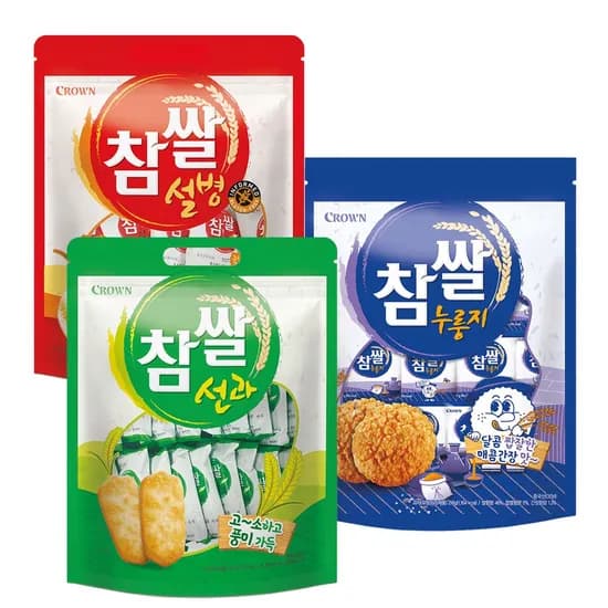 크라운 참쌀설병 270g + 참쌀선과 253g + 참쌀누룽지 216g, 총 3개, 1세트
