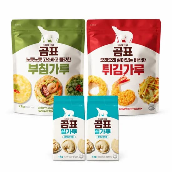 곰표 부침가루 2kg 1개 + 튀김가루 2kg 1개 + 밀가루 1kg 2개, 2세트