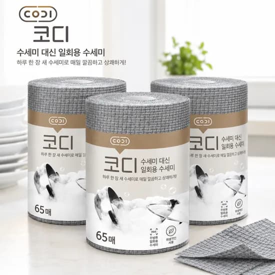코디 일회용 수세미 타월, 그레이, 65매, 3개