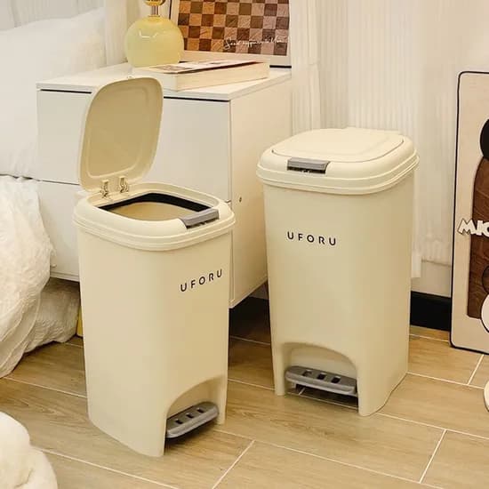 UFORU 포르 투버튼 페달 휴지통 베이지 20L 1개