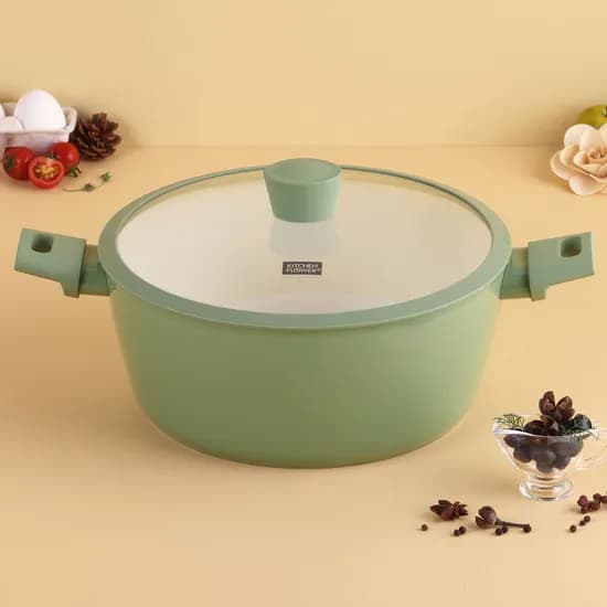 키친플라워 쿠킨 올리오 세라믹 인덕션 곰솥냄비, 그린, 28cm, 1개