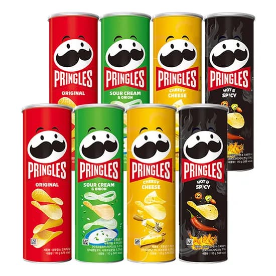 프링글스, 오리지날 110g 2개 + 양파맛 110g 2개 + 치즈 110g 2개 + 매운맛 110g 2개, 8개