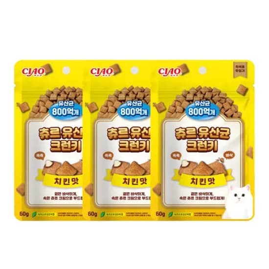 이나바 챠오츄르 유산균 크런키, 치킨맛, 60g, 3개