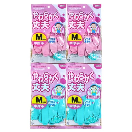 던롭 소프트 천연고무장갑 면코팅, 중(M), 핑크2+그린2, 4컬레