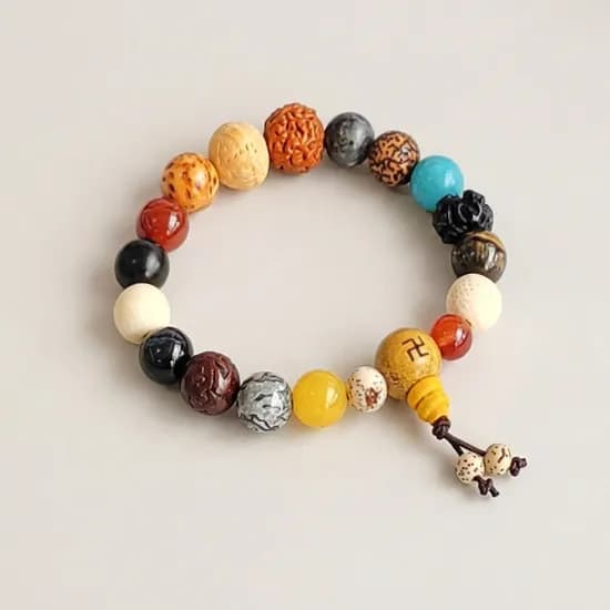 18주 108번뇌 소멸 씨앗 손목 염주 팔찌 불교박람회 굿즈, 만자, 16.5cm, 1개
