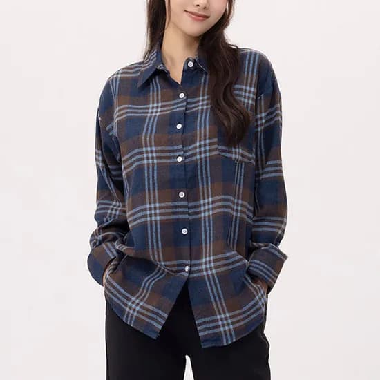 여성 빅 체크 남방, 네이비, 3XL, 1개