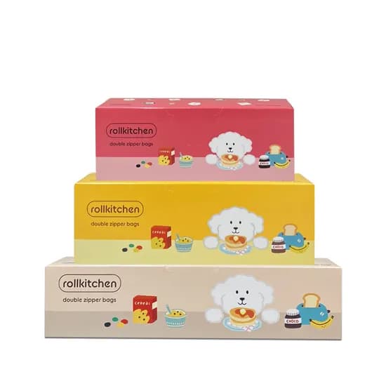 롤키친 더블 스탠딩 지퍼백, 소형 15x13cm 30매 + 중형 18x18.5cm 30매 + 대형 24x24.5cm 25매, 1개