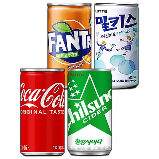 코카콜라 190ml 20개 + 칠성사이다 190ml 20개 + 환타오렌지 190ml 10개 + 밀키스 190ml 10개, 1세트