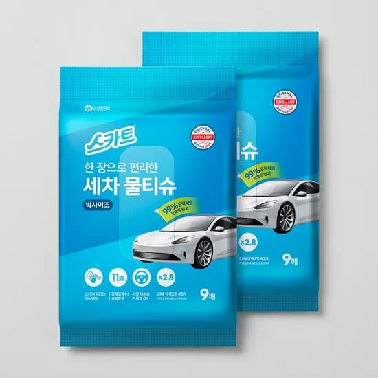스카트 유한킴벌리 세차 물티슈, 9매, 2팩