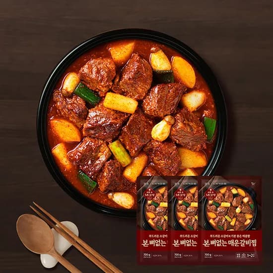 본죽 본 뼈없는 매운 소갈비찜, 700g, 3팩