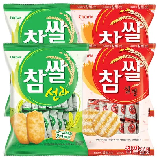 크라운제과, 참쌀설병, 128g, 2개 + 참쌀선과, 115g, 2개