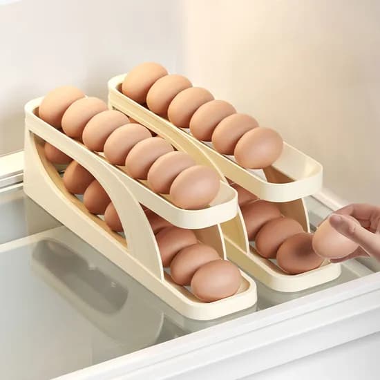 자동 슬라이딩 계란 보관함, 크림 화이트, 2개