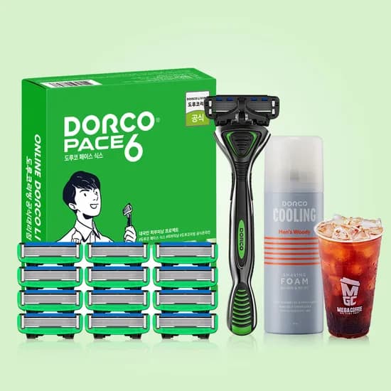 도루코 페이스6 면도기, 1개 + 면도날, 13개 + 쿨링 맨즈우디 쉐이빙폼, 74ml, 1개