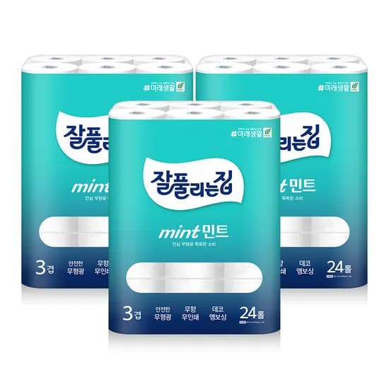 미래생활 잘풀리는집 민트, 3겹, 27m, 24롤, 3팩