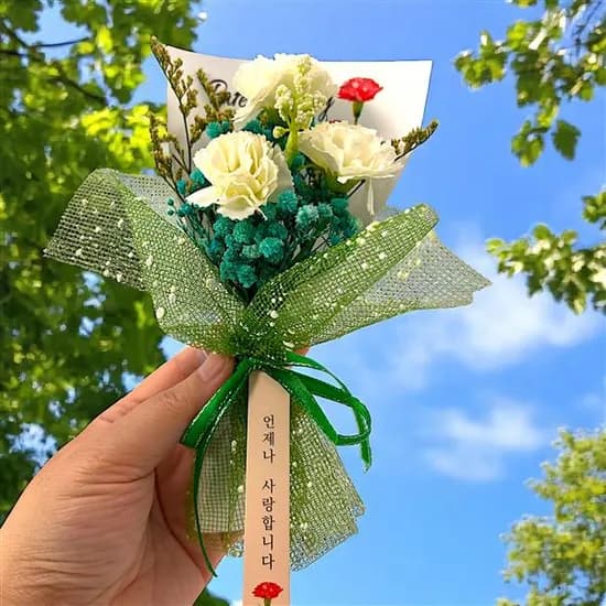 이젠플라워 흰색 카네이션 미니꽃다발 프리저브드, 흰색, 18cm x 11cm, 1개