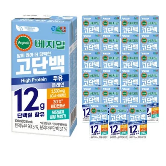 베지밀 고단백 두유 플레인, 190ml, 24개