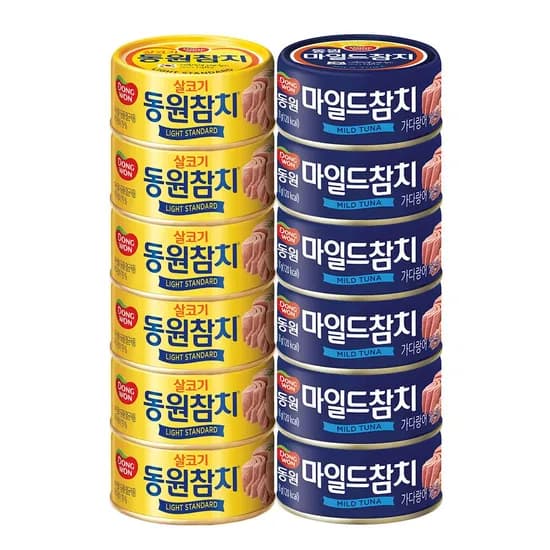 동원 라이트스탠다드참치 85g*6캔 + 마일드참치 90g*6캔 (13,000원 / 무료)