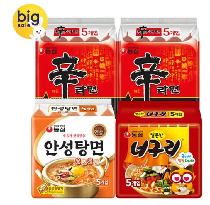 신라면10입 +안성탕면5입 +너구리5입 (총 20봉) (13,570원 / 무료)