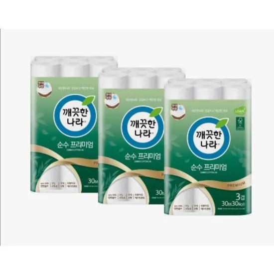 깨끗한나라 순수프리미엄 30m 30롤 외 3팩 (총 90롤) 36,590원